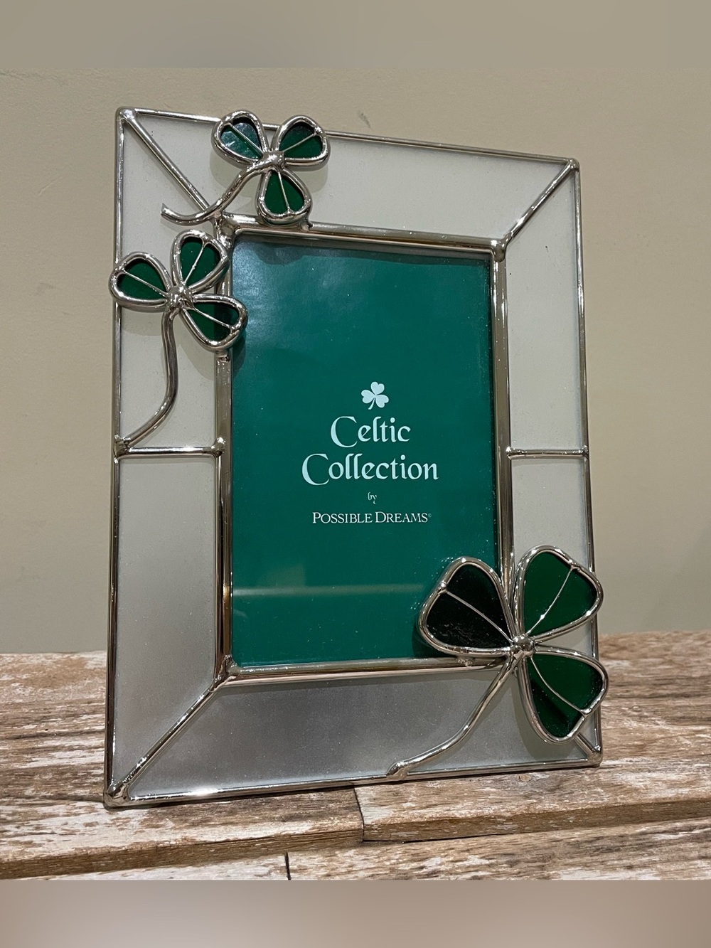 ⭐️Celtic Collection Stained Glass Shamrock Picture Frame - Green & Silver⭐️